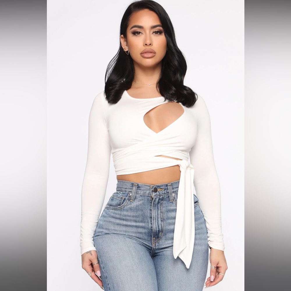 White Cut Out Tie Front Crop Top